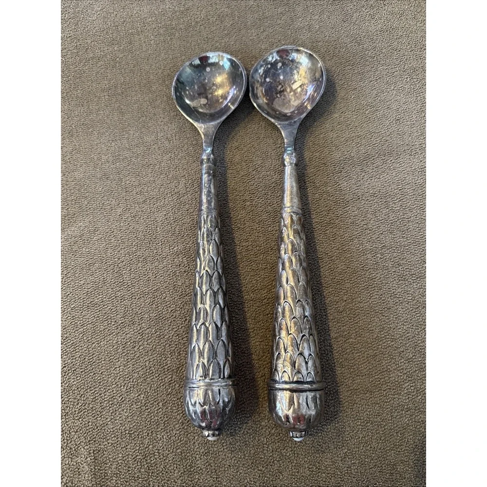 Vintage Silverplate Salad Serving Spoons Entertainment Set Of Two 12